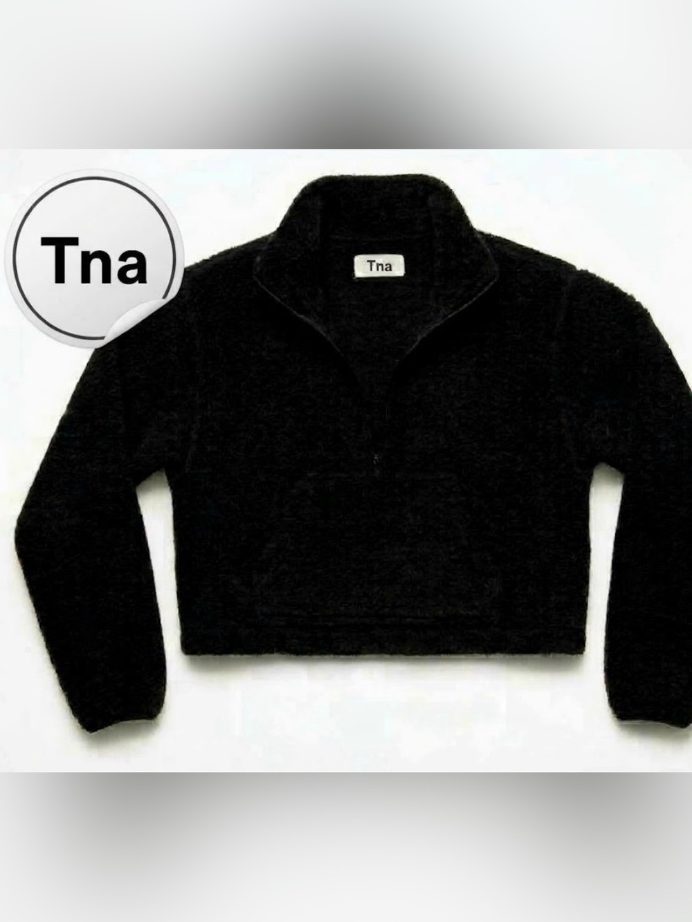 Aritzia Tna Black Polar Fleece Cropped 1/4 Zip Pullover XXS - Picture 1 of 16